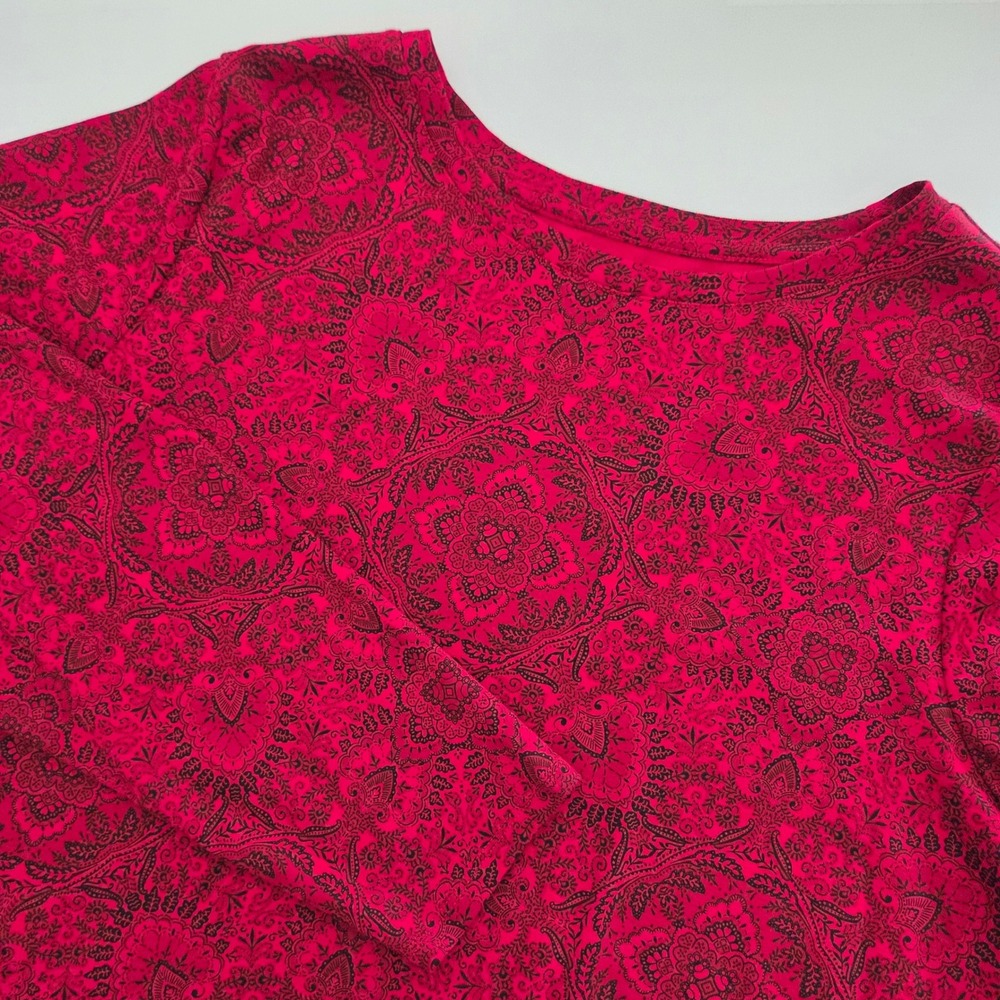 J.Jill‎ Crew Neck Tee Red Paisley Pima Cotton Long Sleeve Women 2X